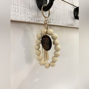 Brand New~ MAMA Wooden Beaded Tassel Key Chain in Cream 💗